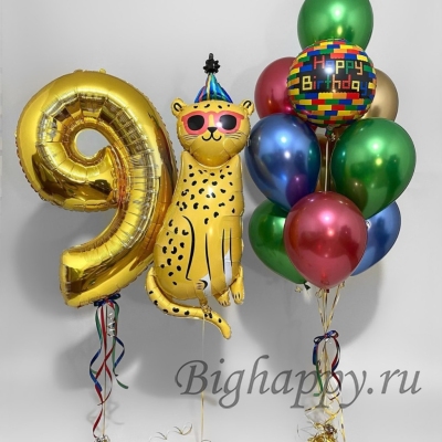 Воздушные шары с леопардом «Happy Birthday»