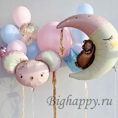 Композиция из воздушных шаров для детей «Медвежонок на Луне»