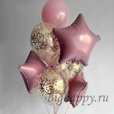 Фонтан из латексных и фольгированных шаров с гелием «Пыльная роза»