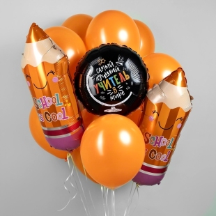 Связка шариков &laquo;Самый лучший учитель в мире&raquo; с двумя карандашами фото