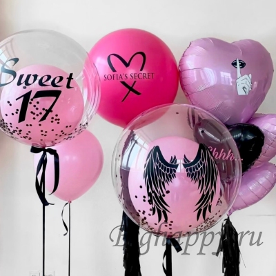 Композиция из шаров на день рождения «Vicroria's Secret» фото