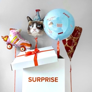 Коробка &ndash; сюрприз с воздушными шарами &laquo;Грустный кот&raquo; фото