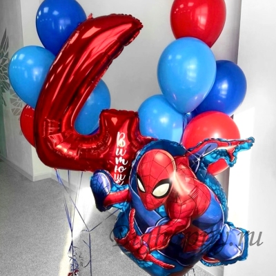 Композиция из шаров с цифрой «Человек - Паук» фото
