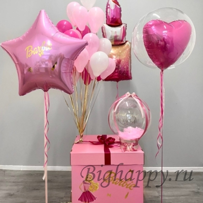 Розовая коробка – сюрприз с шарами «Barbie» фото