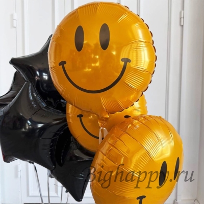 Фольгированный шар круг Смайлик