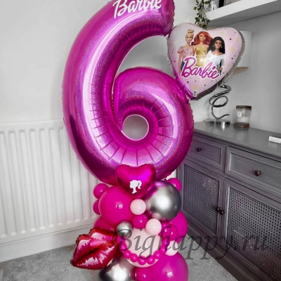 Цифра с воздухом на подставке из шариков «Barbie» (Барби) фото