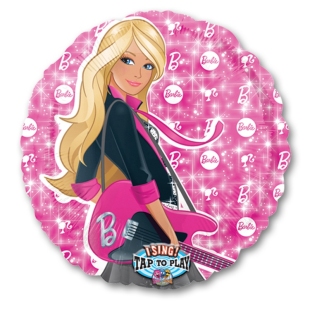Круглый розовой фольгированный шар &quot;Блондинка Барби с гитарой&quot; фото