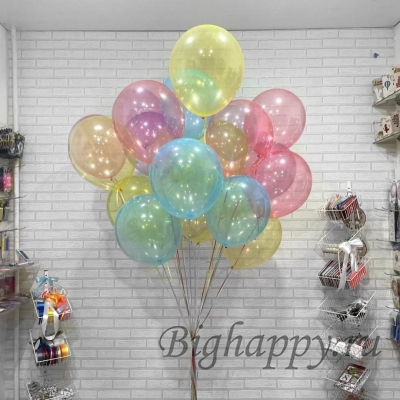 Прозрачные разноцветные шары с гелием, 30 см фото
