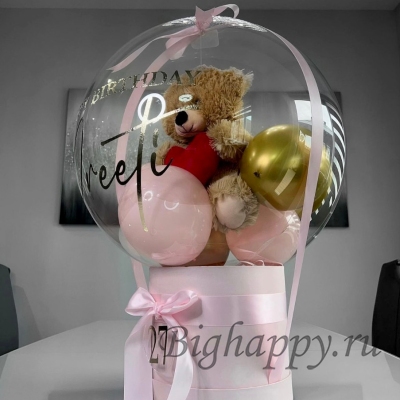 Баблобокс с шаром Bubbles с шариками и плюшевым медвежонком внутри фото