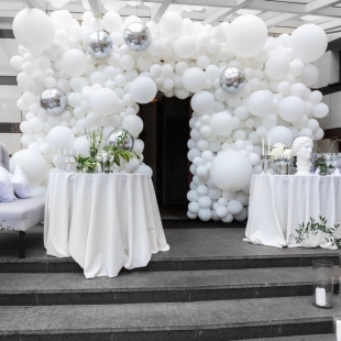 Оформление входа воздушными шарами &laquo;Белая стена&raquo; фото