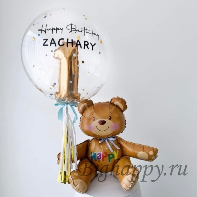 Набор из шаров на день рождения «Счастливый медвежонок» фото