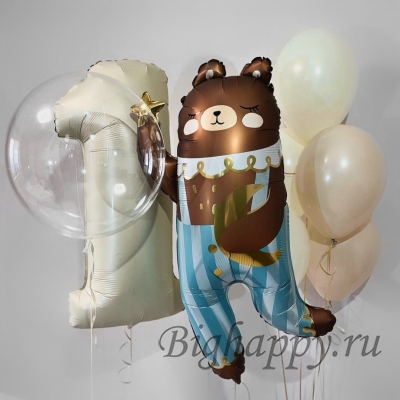 Набор из шаров на день рождения «Счастливый медвежонок» фото