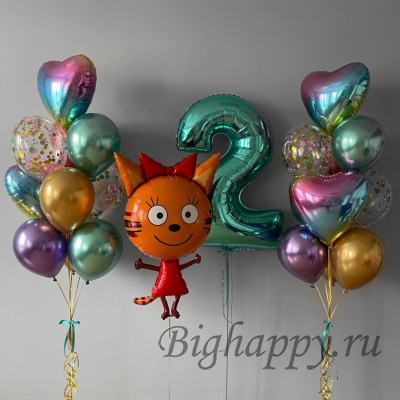 Композиция из воздушных шаров «Карамелька. Три кота» фото