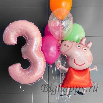 Композиция из шаров на день рождения ребёнка «Свинка Пеппа» фото