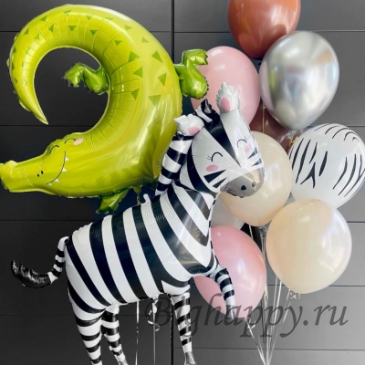 Композиция из воздушных шаров «Зебра и крокодил» фото