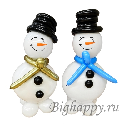 Фигура из шаров "Улыбающийся снеговичок в черной шляпе" фото