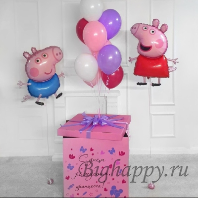 Коробка – сюрприз с шарами «Свинка Пеппа и Джордж» фото