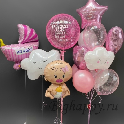 Воздушные шары на выписку «У нас девочка!» фото