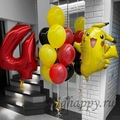 Воздушные шары с цифрой «Покемон Пикачу» фото