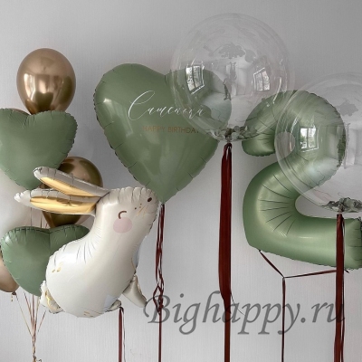 Воздушные шары с цифрой и фольгированным зайчиком фото