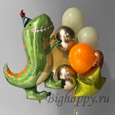 Воздушные шары для праздника «Динозаврик в колпаке» фото