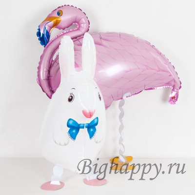 Фольгированный ходячий шарик на Пасху Белый заяц, 61 см