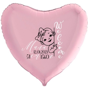 Шар-сердце на рождение девочки с Вашей наклейкой (вес, рост, дата) фото