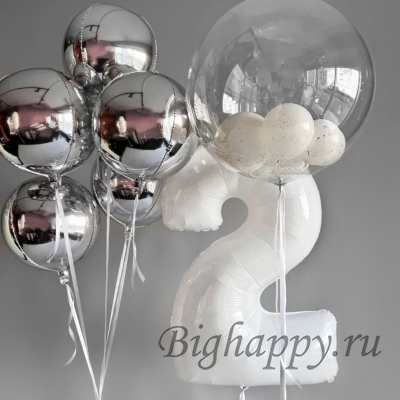 Воздушные шары с цифрой «Белое серебро» фото