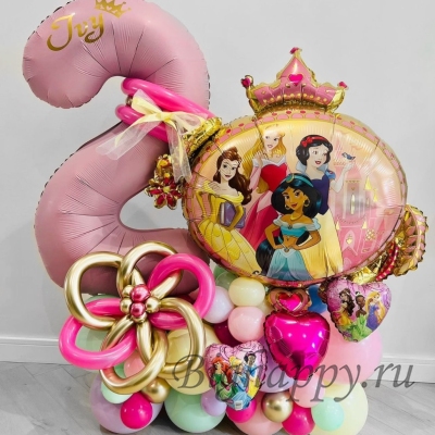 Напольная композиция из шаров с цифрой &quot;Принцессы Диснея&quot; фото