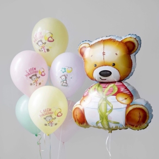 Воздушные шары на день рождения &laquo;Мишка с подарком&raquo; фото