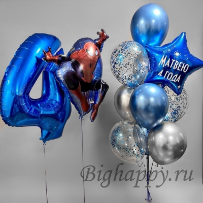 Воздушные шары с цифрой и фольгированной фигурой «Человек - Паук» фото