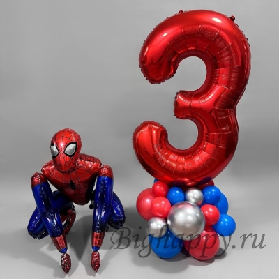 Фольгированная цифра на подставке и фольгированный шар «Человек - паук» фото