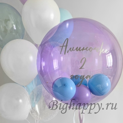 Большой прозрачный шар с шариками внутри и Вашей надписью и фонтан фото