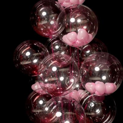 Большой прозрачный шар с шариками-сердечками внутри и с блестками фото
