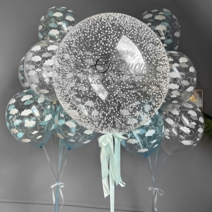 Композиция из прозрачных шаров с Вашей надписью фото