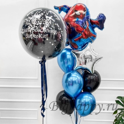 Шар дабл стафф и фонтан из шаров в стиле «Человек - паук» фото