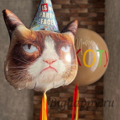 Фольгированный шар «Сердитый кот в колпаке» фото
