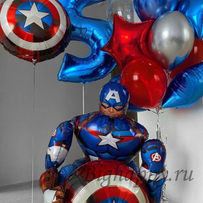 Воздушные шары с цифрой в стиле «Мстители Капитан Америка» фото