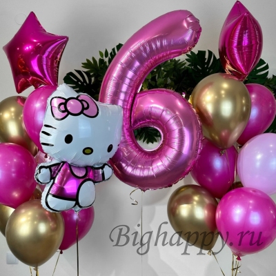 Композиция из воздушных шаров на день рождения «Hello Kitty» фото