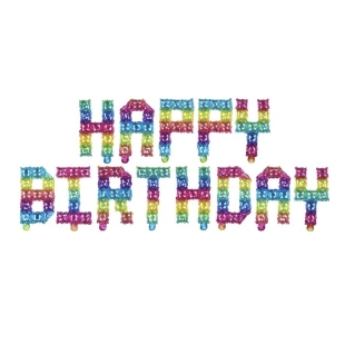 Разноцветная надпись &quot;Happy Birthday&quot; из шаров в стиле пикселей фото