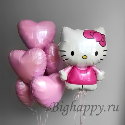 Воздушные шары &quot;Hello Kitty и связка розовых сердец&quot; фото