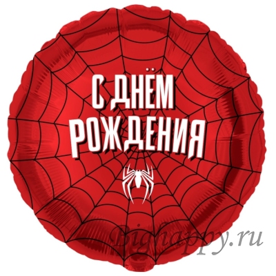 Круглый красный шар в стиле &quot;Человек паук&quot; с паутиной и пауком фото