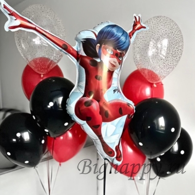 Красные и чёрные воздушные шары для детского праздника «Леди Баг» фото