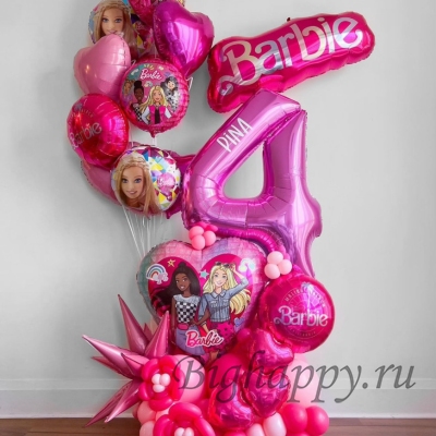 Напольная композиция из шаров с цифрой «Барби» фото