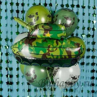 Тематические воздушные шары с фольгированной фигурой «Танк» фото