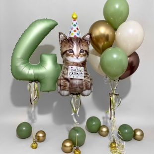 Набор воздушных шаров с гелием «Котёнок в колпаке»