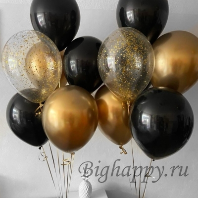 Недорогие воздушные шары для мужчины &quot;Черные, золотые и с конфетти&quot; фото