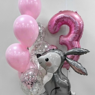 Шарики на День рождения для девочки 3 года с зайчиком и цифрой фото