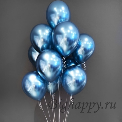 11 голубых шариков-хром с гелием фото