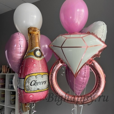 Красивые шарики на девичник с кольцом и шампанским фото